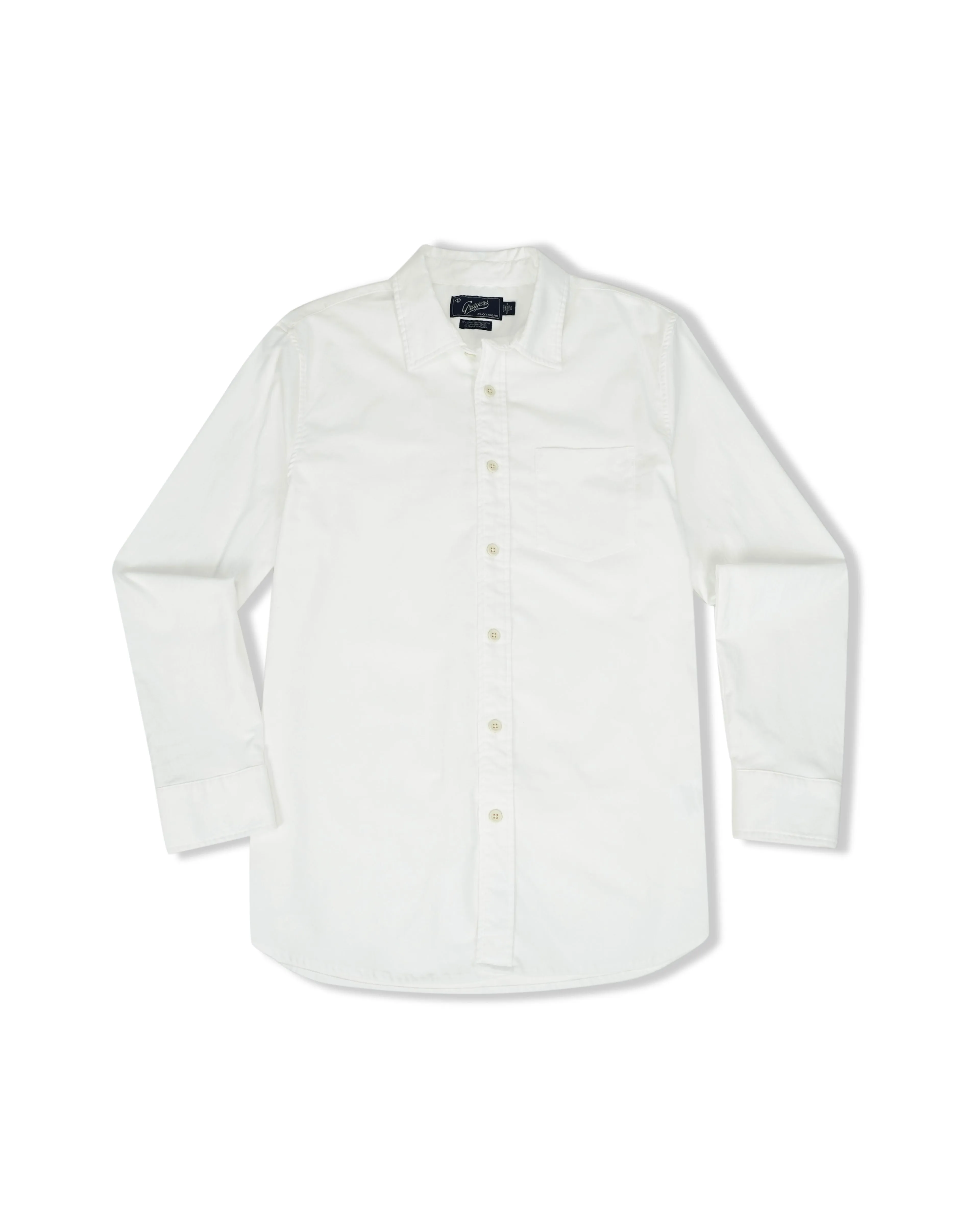 Distressed Hem Finish Flexible Weave Charles Stretch Oxford Shirt - White