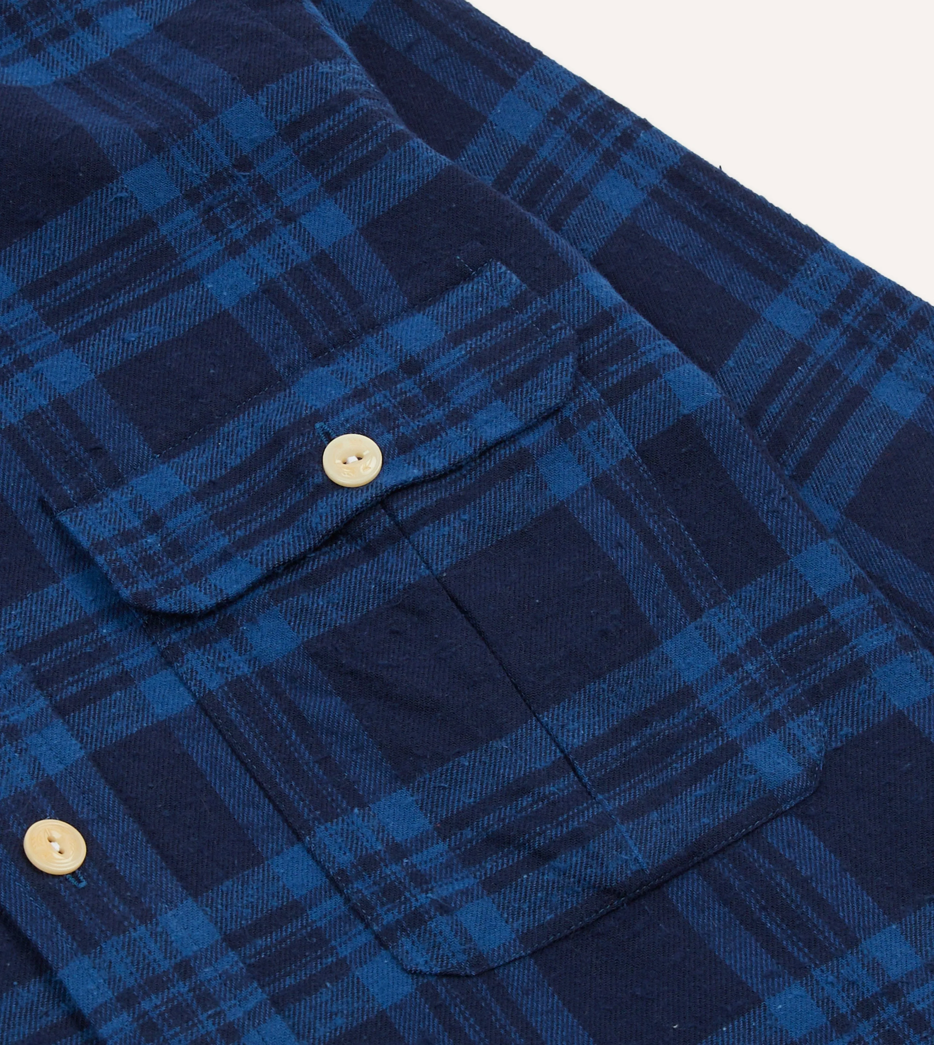 ZeroDistressFinish Navy Check Brushed Cotton Two-Pocket Work Shirt