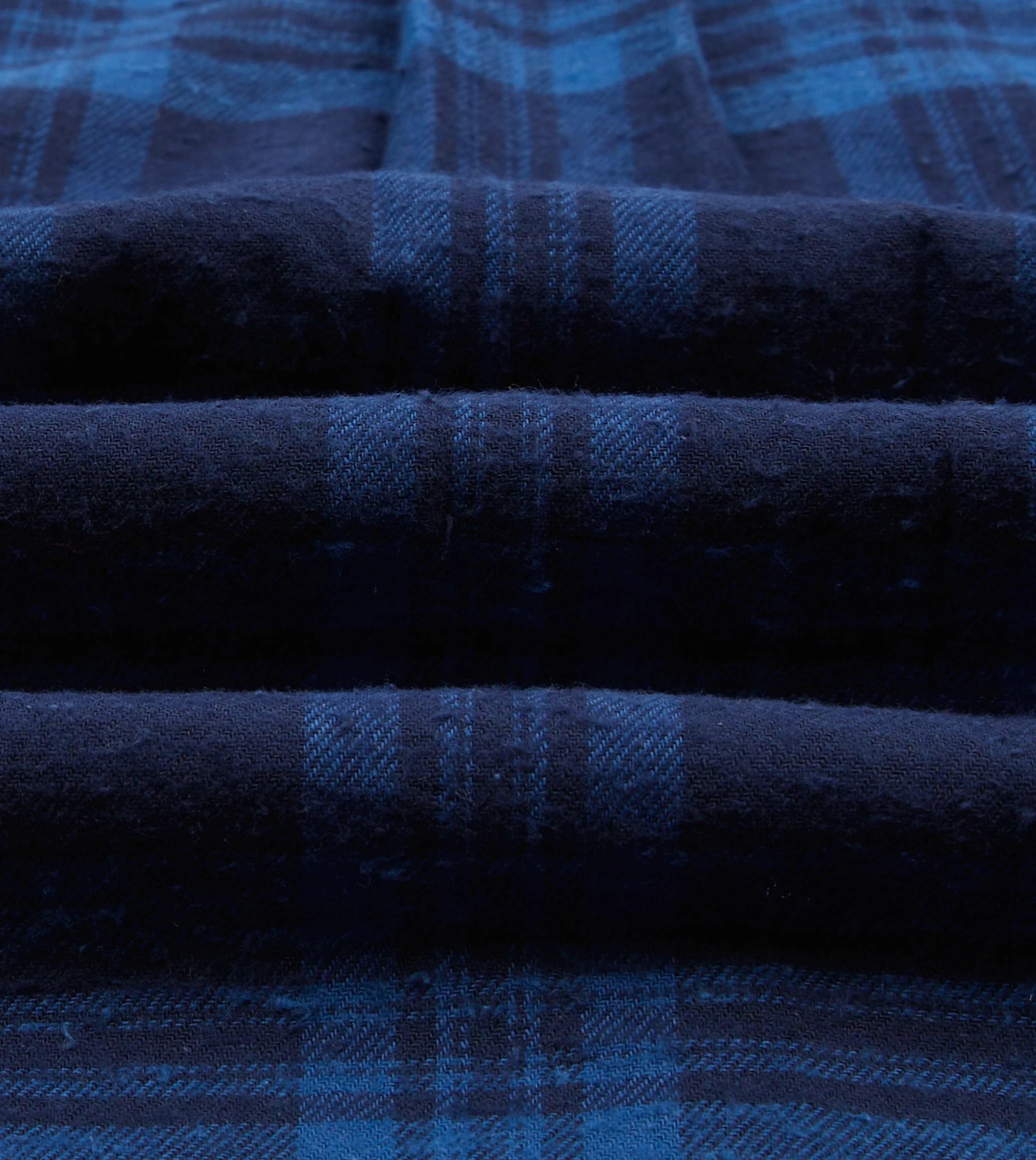 Navy Check Brushed Cotton Two-Pocket Work Shirt Flexible Ribbed Neckline Breezy Design