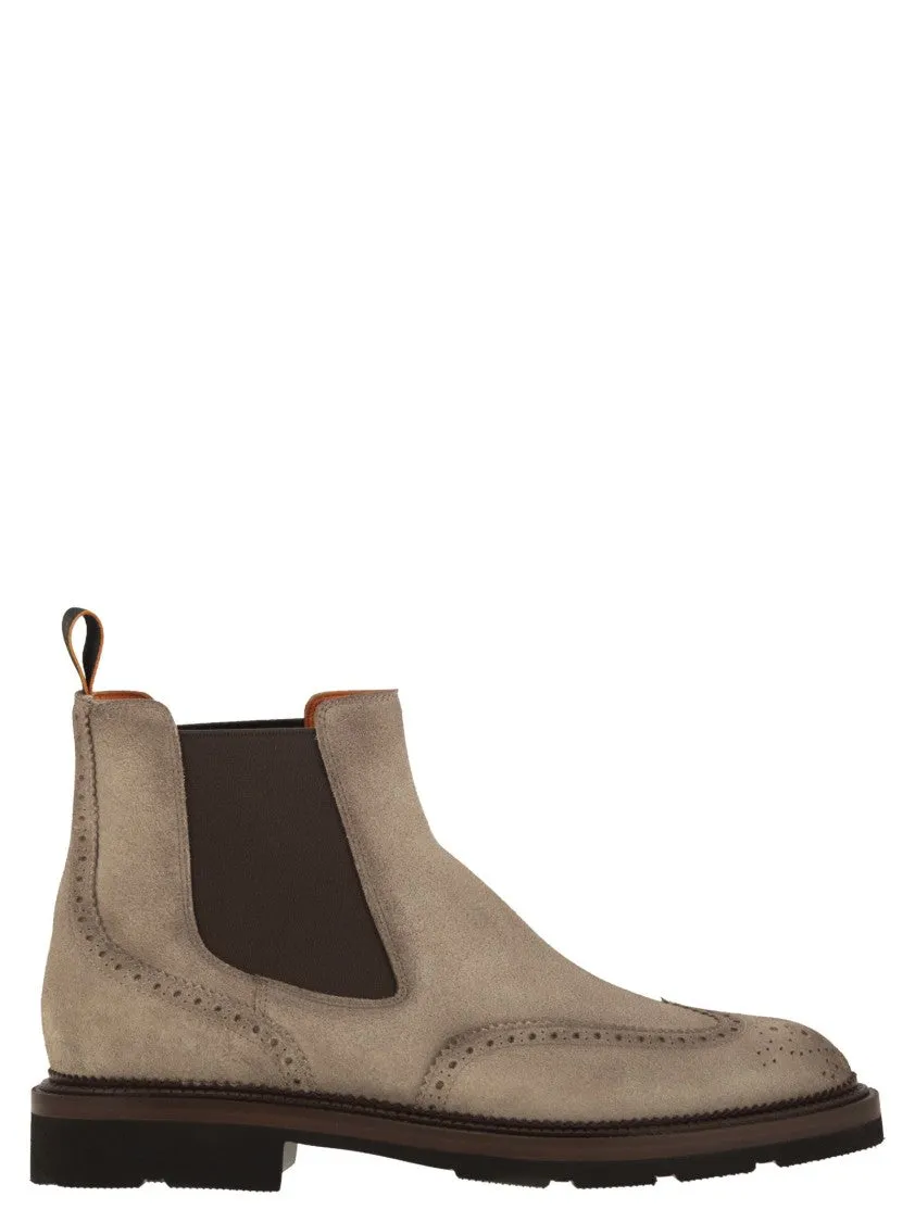 Fine Shade synthetic material Chelsea Brogue Suede Ankle Boot