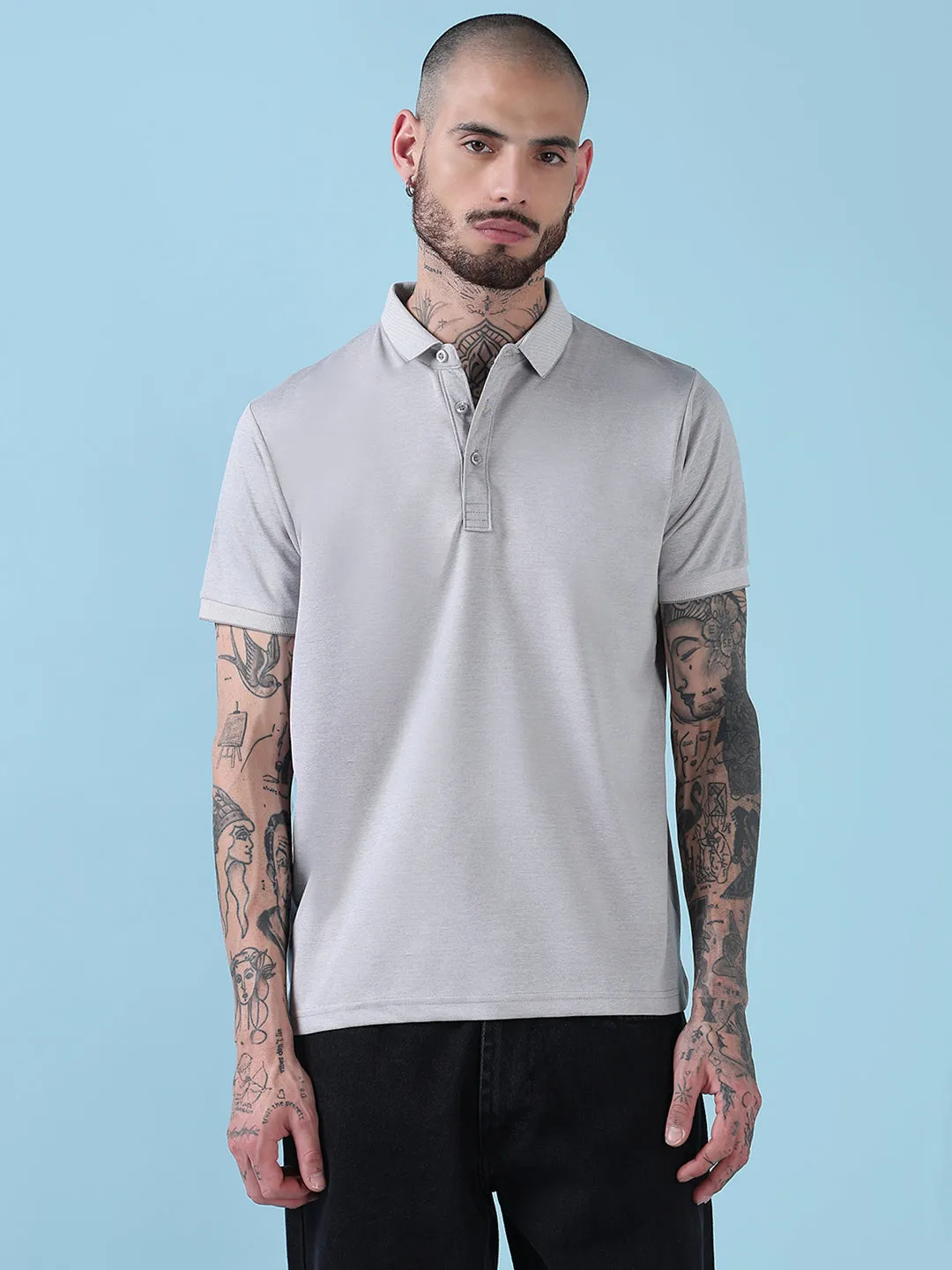 FourWayStretchClothing Men's Grey Solid Polo Collar T-Shirt