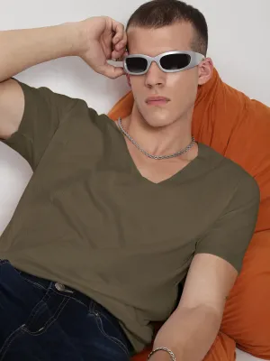 Men's Olive V-Neck Regular Fit T-Shirt Energy Ease Fairy Touch