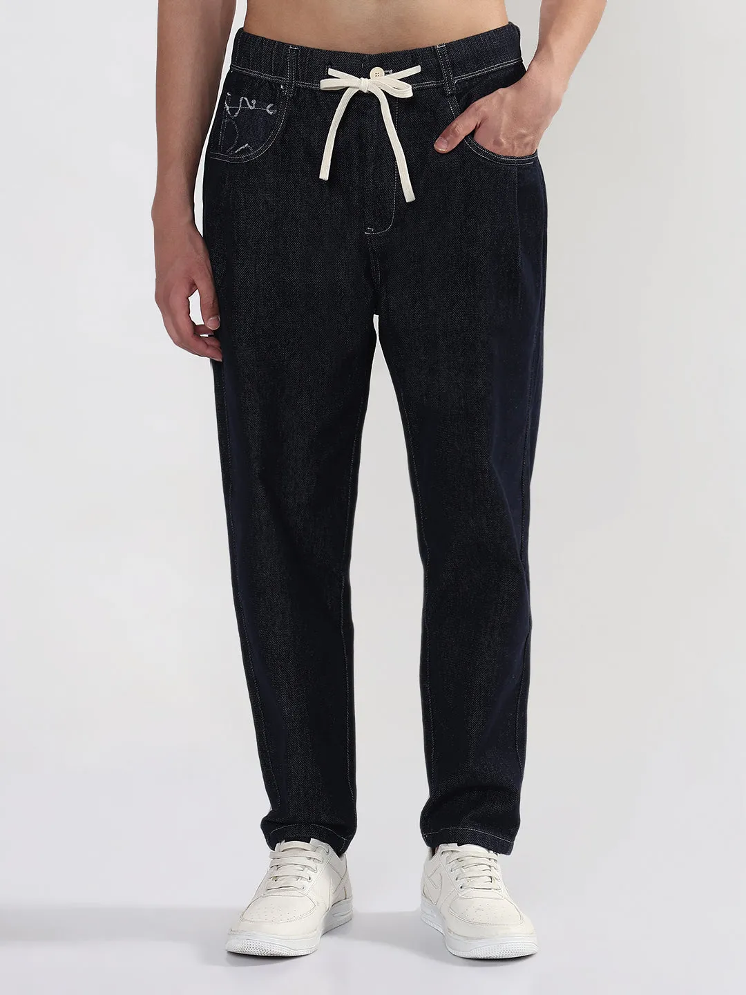 Men's Navy Blue Straight Fit Jeans Luxury Minimalist Minimalist Styling