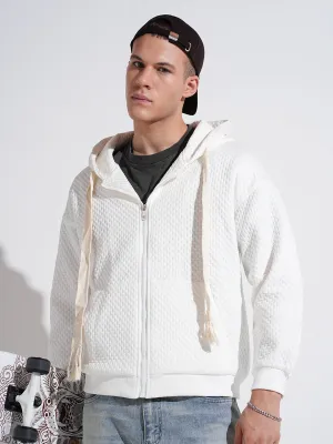 Men's Off White Ribbed Regular Fit Hoodie with Zip All-Weather Wear Product Innovation