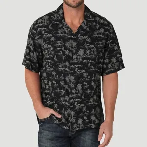 Wrangler Men's Coconut Cowboy Snap Front Camp Shirt- Tropical Black Flattering Cut Self Fabric Tape