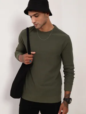 Men's Green Solid Round Neck Sweatshirt Trendy Design