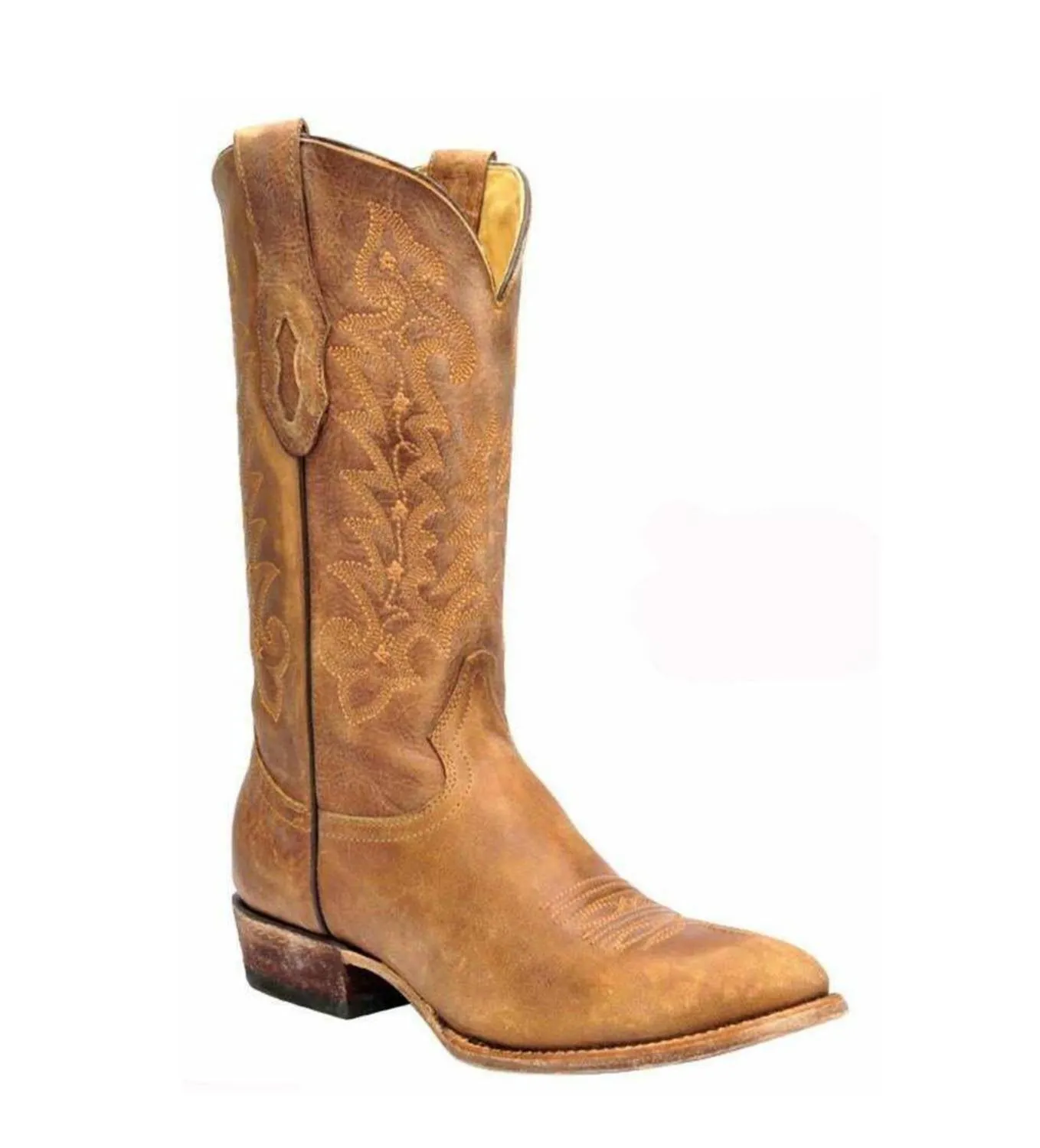 Men's Vintage J Toe Sanded & Toned Western Boot In Honey Good Arch Support