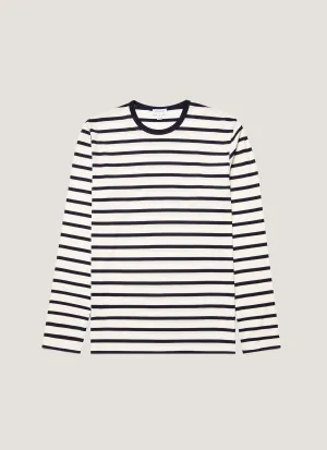 Stylish Look Men's Long Sleeve Classic T-shirt in Ecru/Navy Breton Stripe