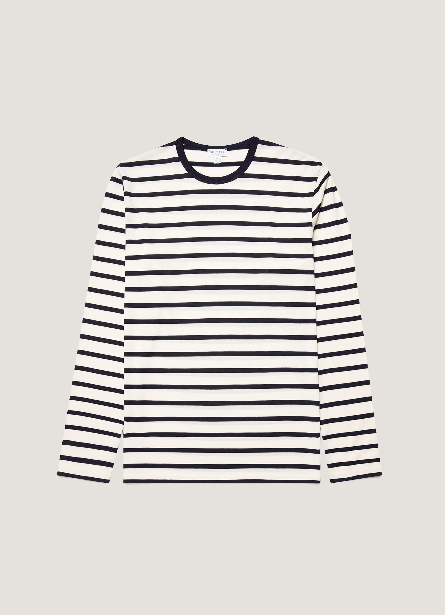 Stylish Look Men's Long Sleeve Classic T-shirt in Ecru/Navy Breton Stripe