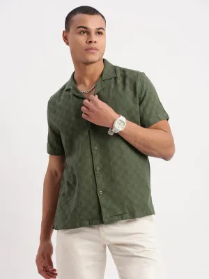 Smart Skirt Men's Cuban Collar Solid Green Shirt