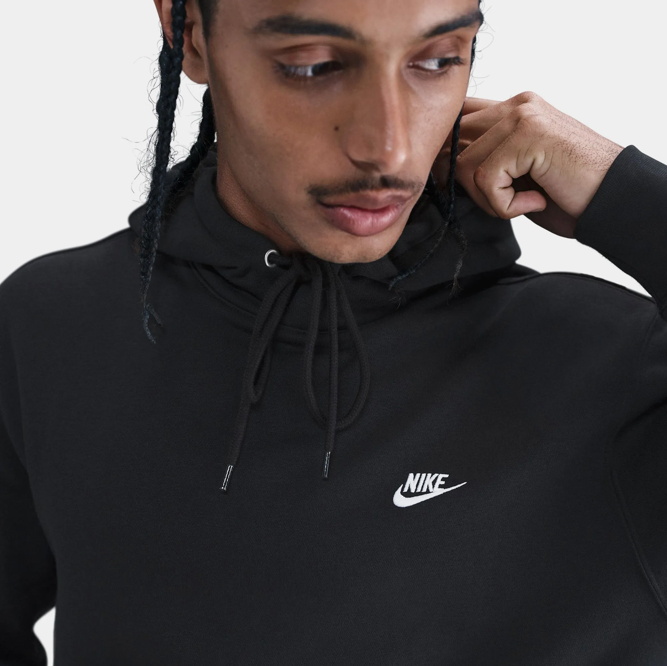 Comfortable Core Fit Club Pullover Fleece Mens Hoodie (Black/Black/White)