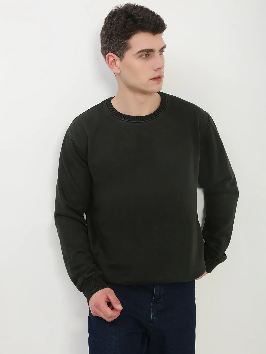 Urban Bold Men's Olive Solid Sweatshirt