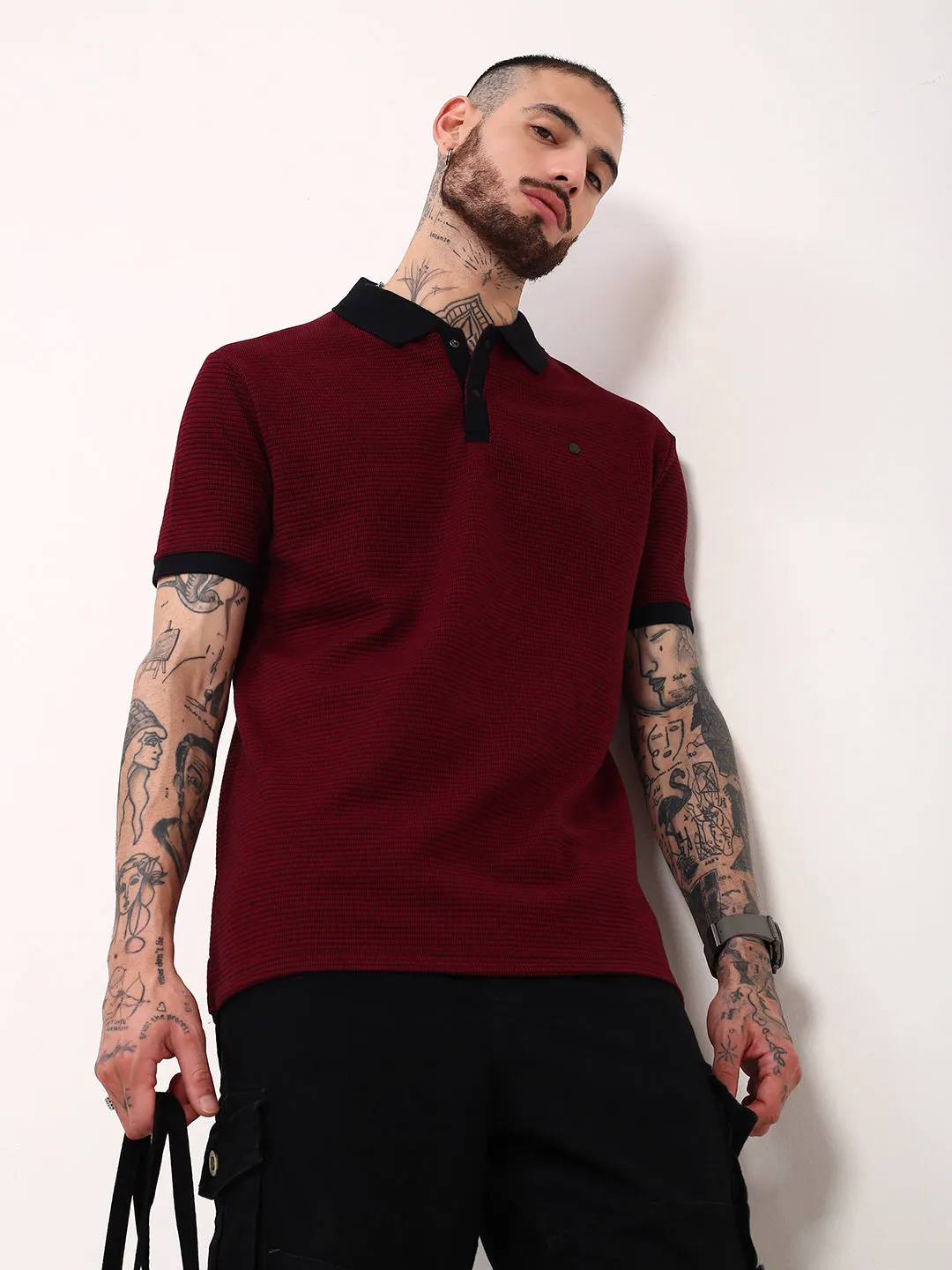 Men's Maroon Solid T-Shirt Cold Layer