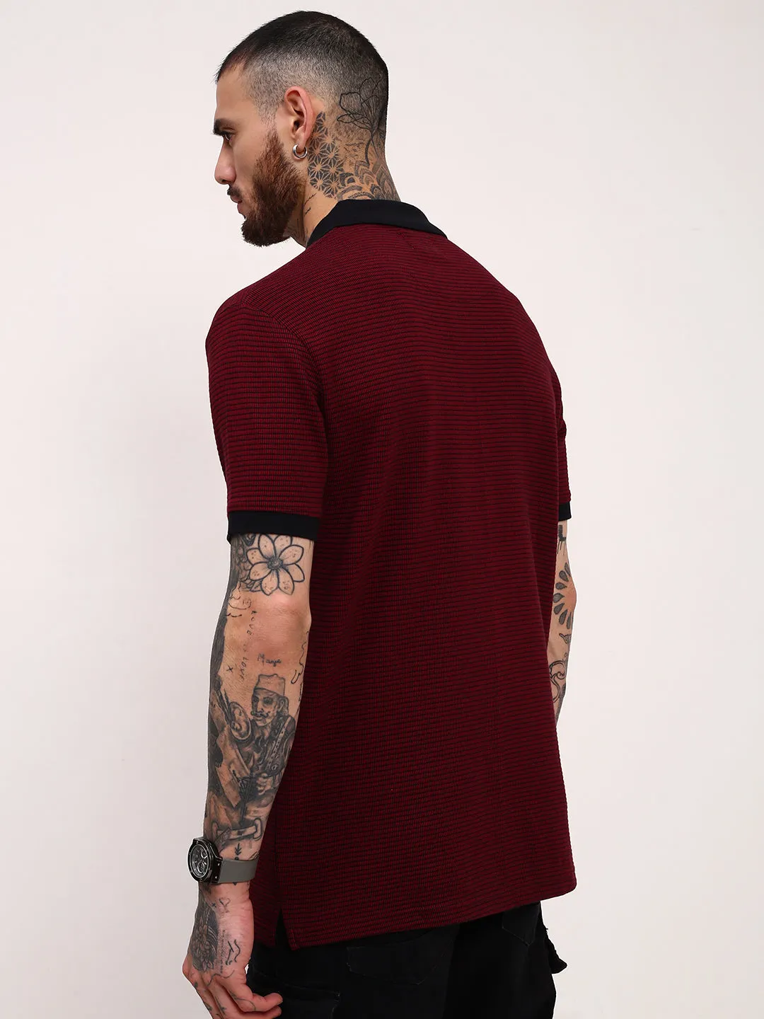 Men's Maroon Solid T-Shirt Layered Look