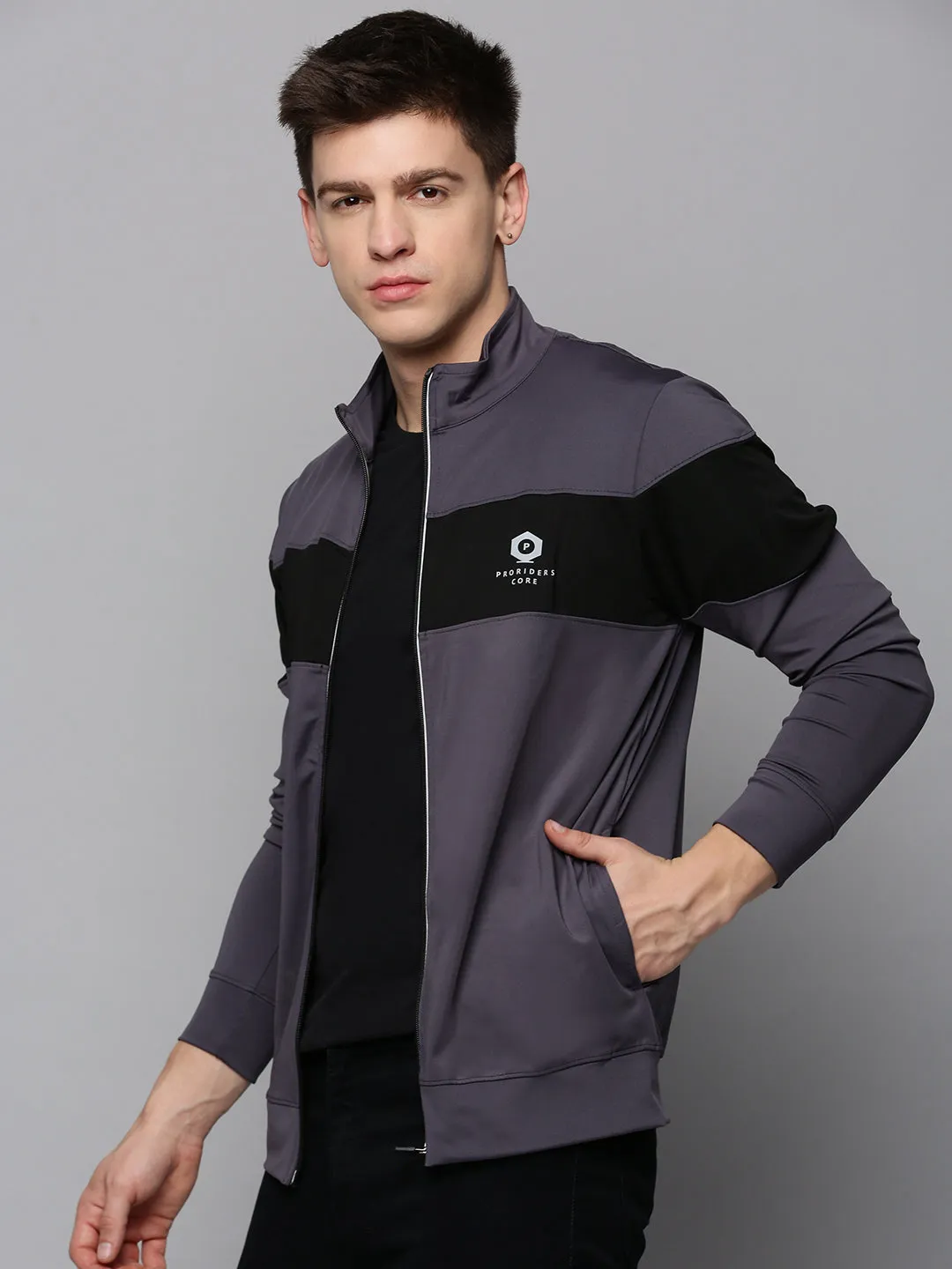 Camping Gear comfort test Men's Grey Colour blocked Mock Collar Sweatshirt