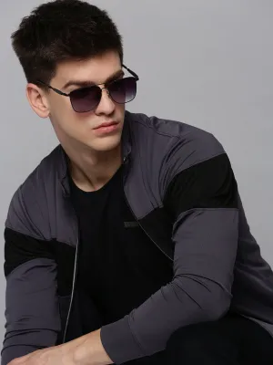 Men's Grey Colour blocked Mock Collar Sweatshirt Urban Relaxed