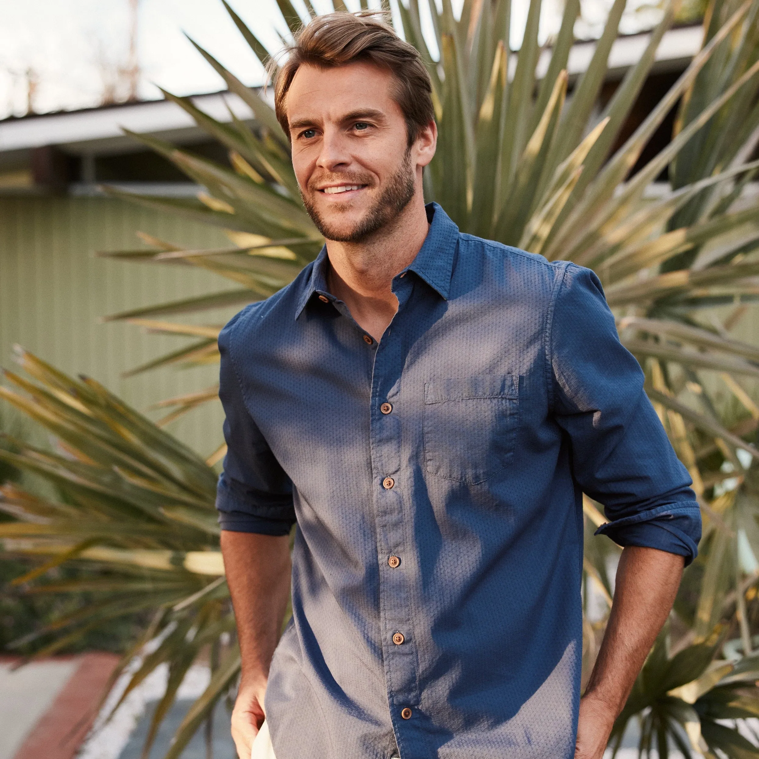 Fade Resistant Coating Casual Vibe Lorenzo Dobby Weave Shirt - Old Navy