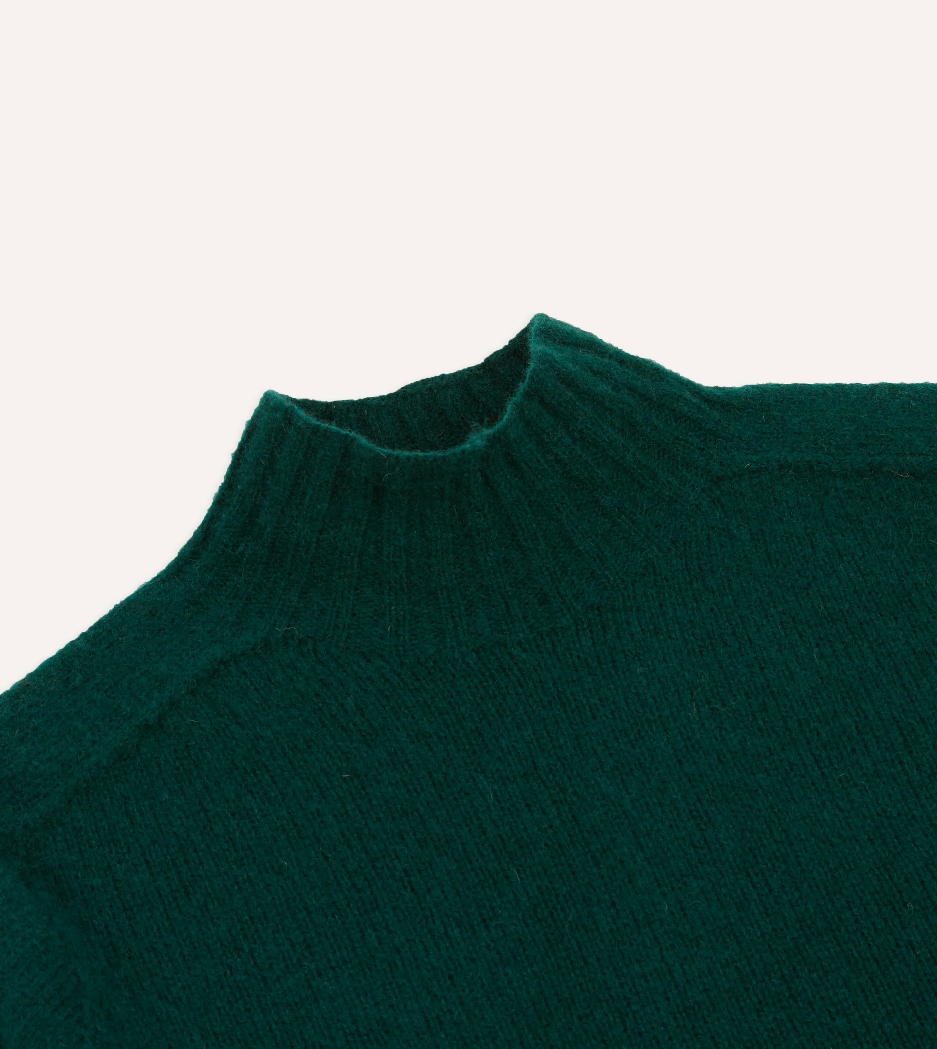 Dimensional Stability Green Brushed Shetland Mock Neck Jumper