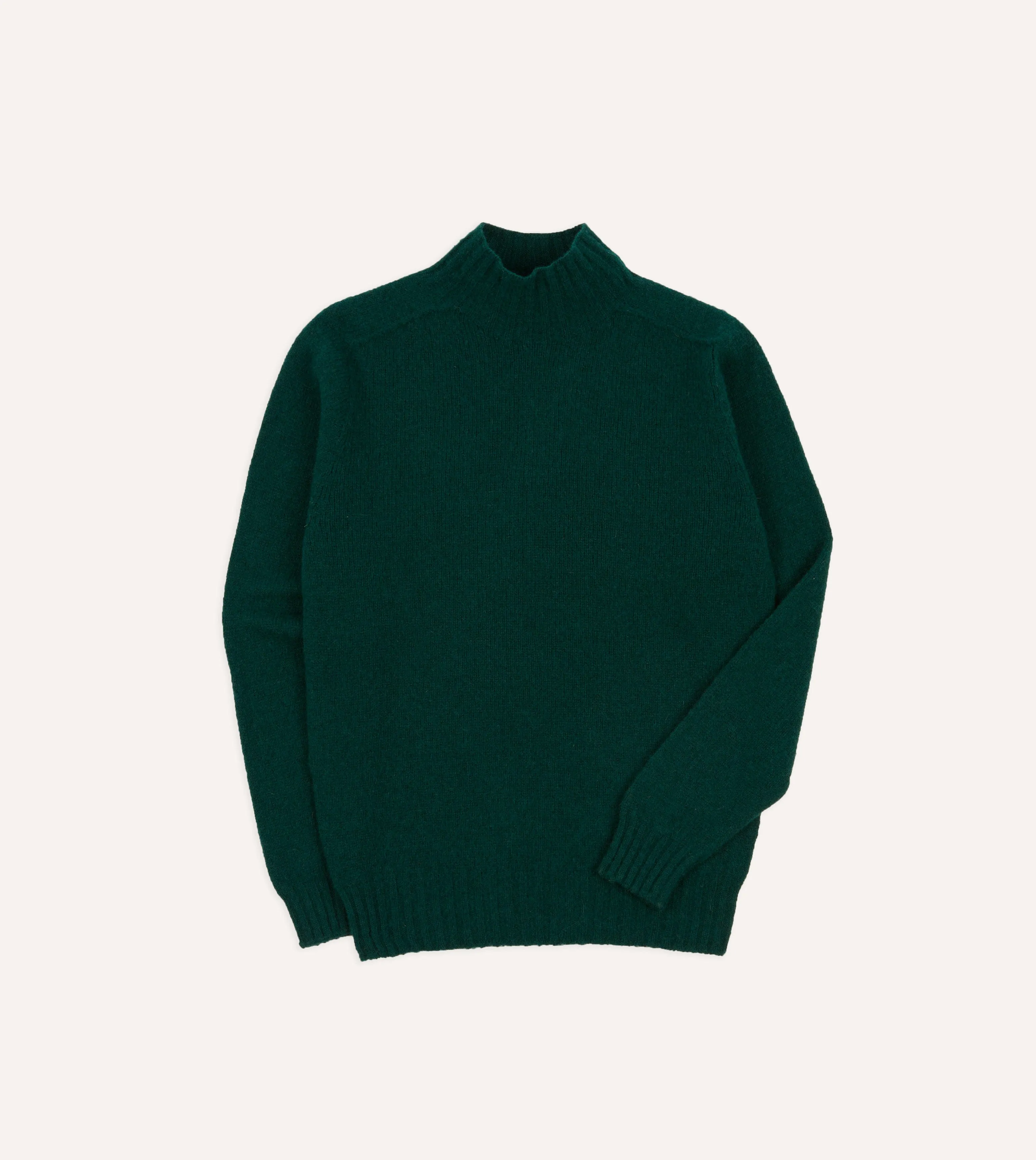 Non Restrictive Ultra Soft Yarn Green Brushed Shetland Mock Neck Jumper