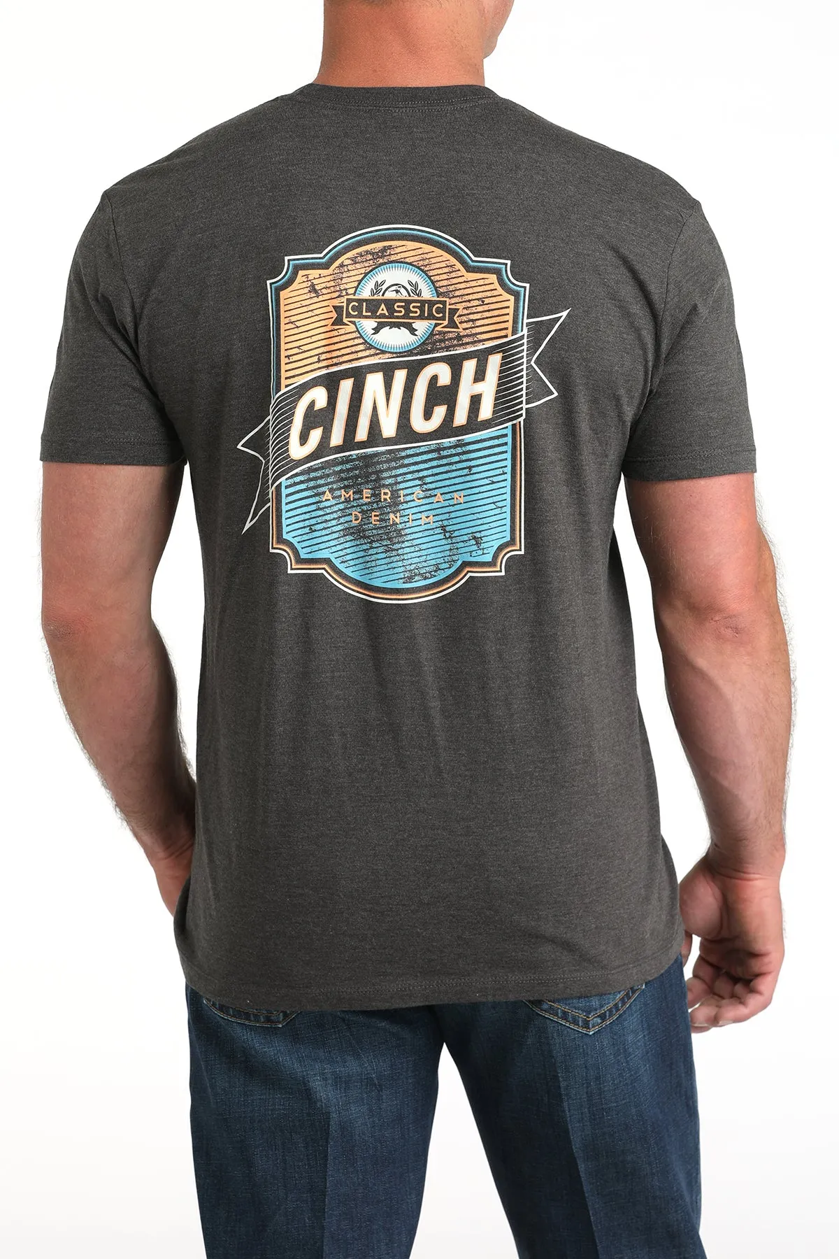 Cinch Men's Cinch American Denim Classic Graphic Tee in Grey Quick Wear