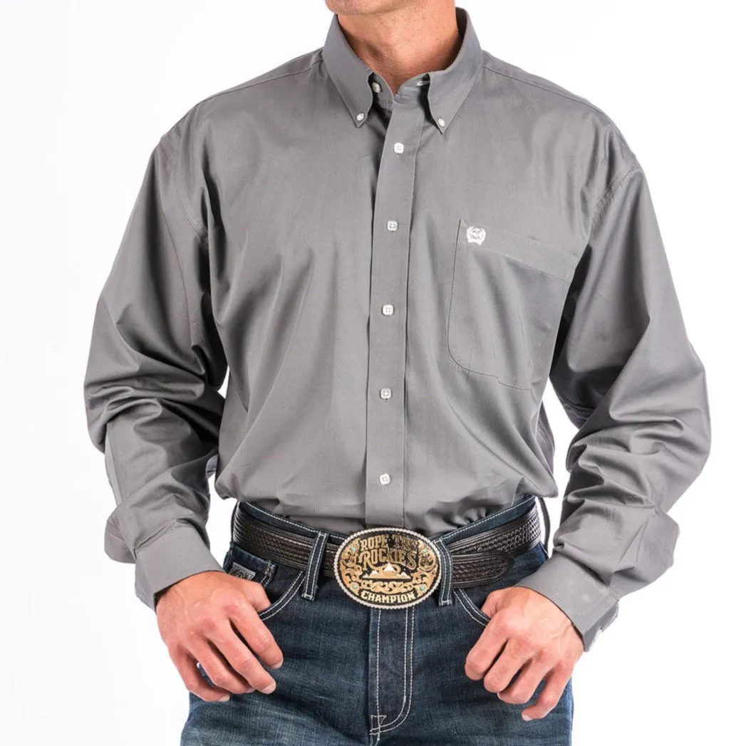 Cinch Men's Classic Fit Solid Gray Western Shirt WrinkleResistant Texture