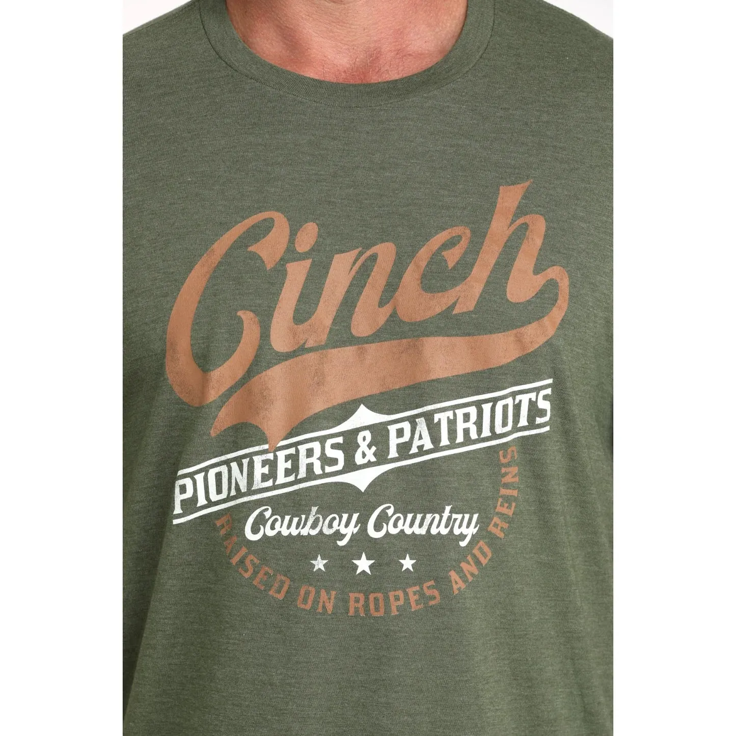 Cinch Men's Cowboy Country Graphic T-Shirt in Olive Green Anti Shrinkage Treatment Buttery Soft Fabric