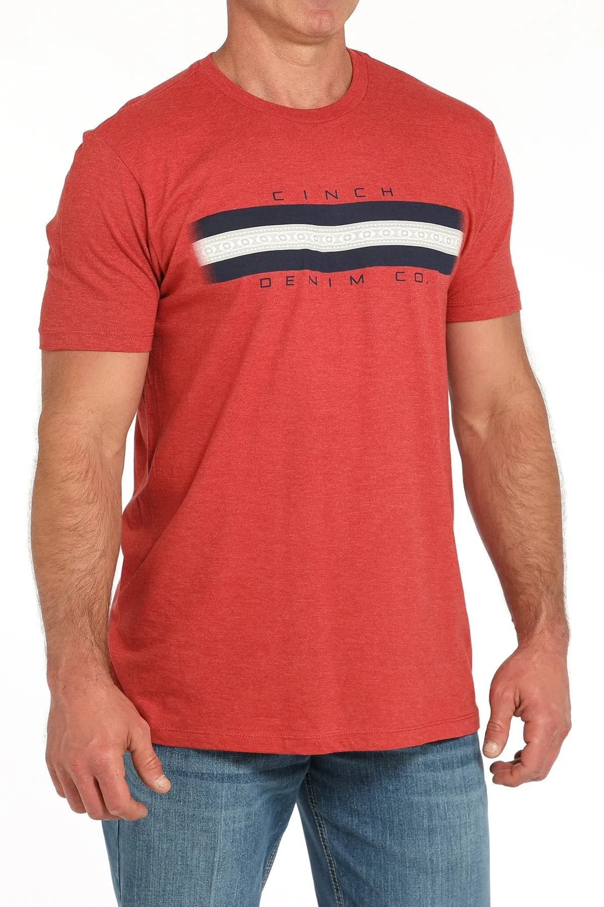 Cinch Men's Denim Co Graphic Logo T-Shirt in Red Stretch Knit Layerable Look