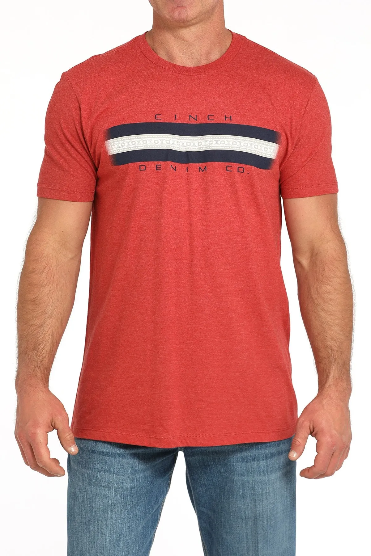 Cinch Men's Denim Co Graphic Logo T-Shirt in Red Essential Style Wear Sporty Chic