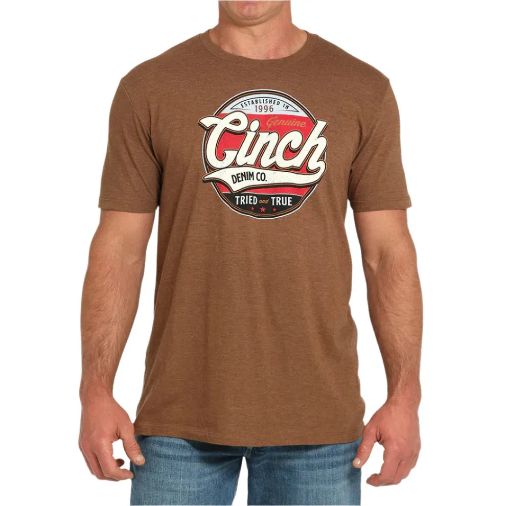 Comfy Vibe Classic and Comfy Cinch Men's Denim Co Tried and True Graphic Logo T-Shirt in Brown