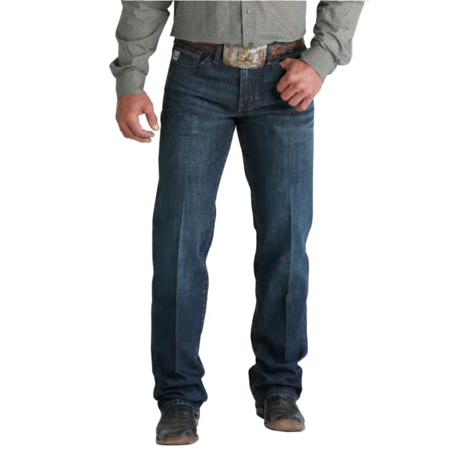 Breathable Lining Weekend Warrior Adult Fashion Gym Ready Cinch Men's Grant Relaxed Fit Bootcut Jean in Dark Stonewash