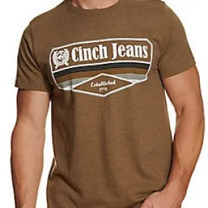 Cinch Men's Heather Brown Logo Short Sleeve T-Shirt Simple and Cozy