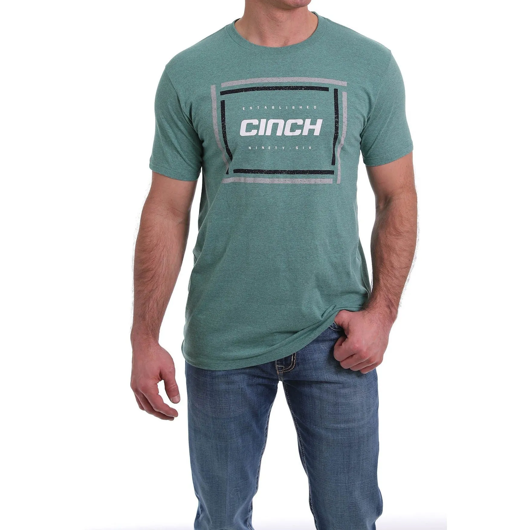 Relax Trend Soft Layering Cinch Men's Heather Green Screen Print T-Shirt