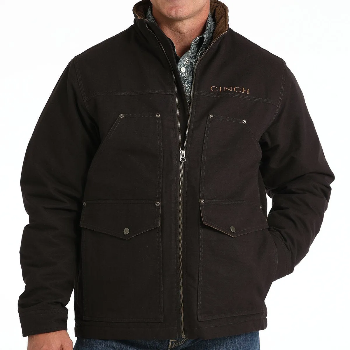 Cinch Men's Logo Concealed Carry Canvas Jacket in Brown Trail To Town Easy Movement Cut