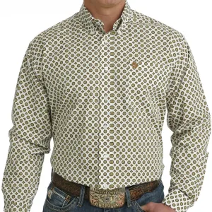 Cinch Men's Long Sleeve Classic Fit White Medallion Print Button Down Western Shirt Comfortable Stretch