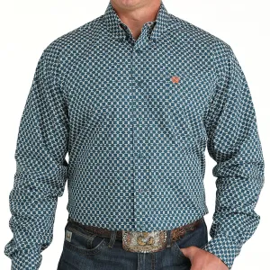 Cinch Men's L/S Classic Fit Circle Geometric Print Button Down Shirt in Teal All-Purpose Wear City Casual