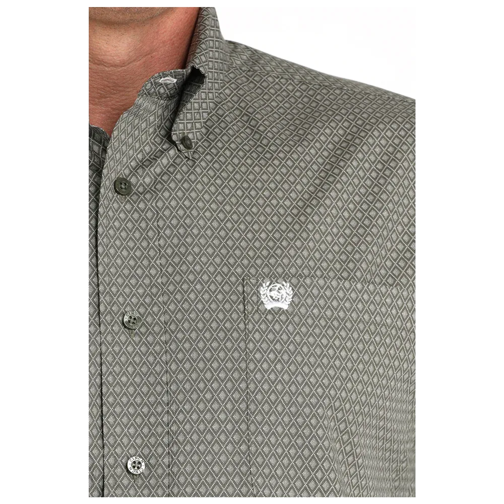 Relaxed Layers Sporty Appeal Cinch Men's L/S Classic Fit Diamond Button Down Western Shirt in Olive Green