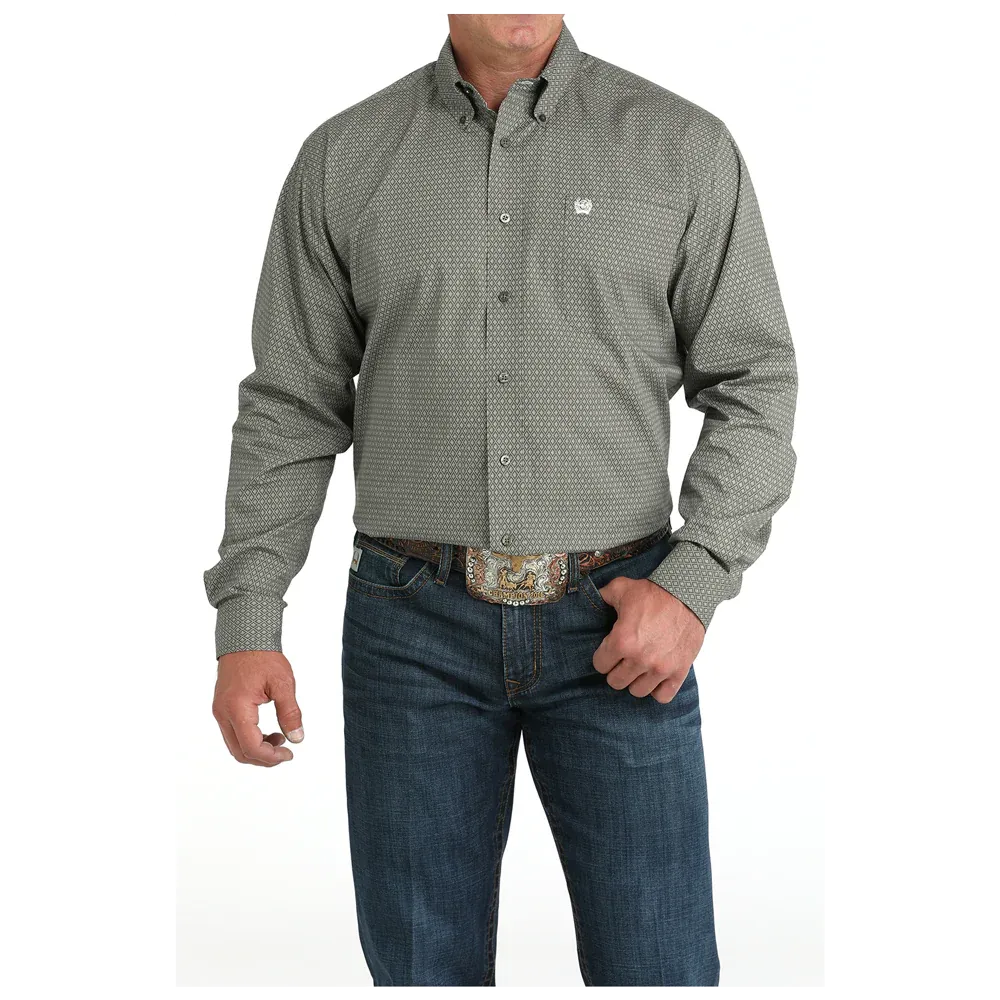Cycling endurance Quick Fit Performance Cinch Men's L/S Classic Fit Diamond Button Down Western Shirt in Olive Green