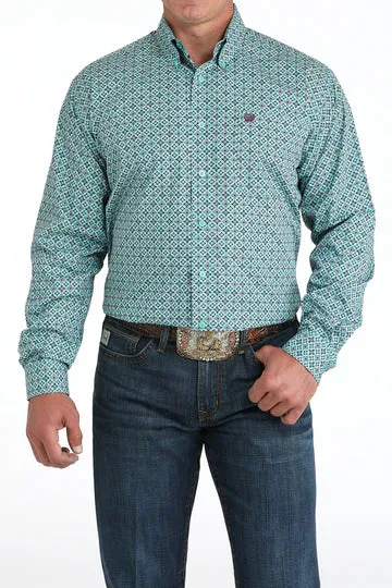 Cinch Men's L/S Classic Fit Geometric Button Down Western Shirt in Turquoise Weekend Style Trend