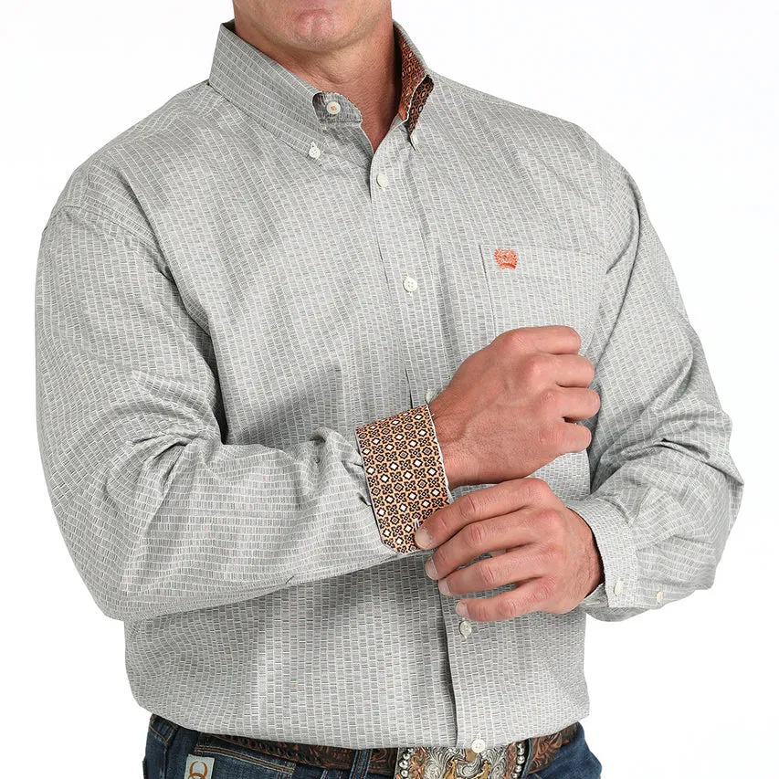 Cinch Men's L/S Classic Fit Geometric Print Button Down Shirt in Cream MoistureControlFibers
