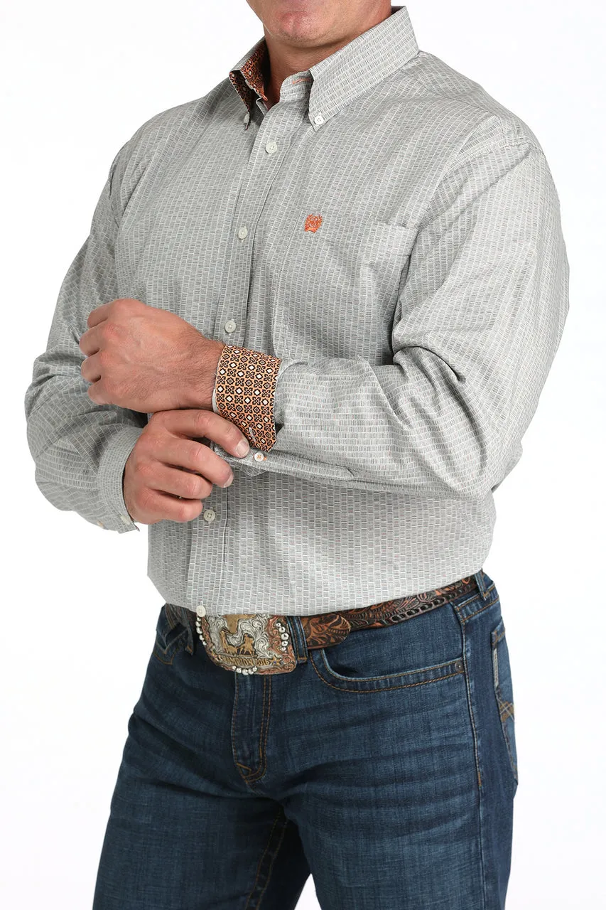 Cinch Men's L/S Classic Fit Geometric Print Button Down Shirt in Cream Cozy Fit Athletic Comfort Wear