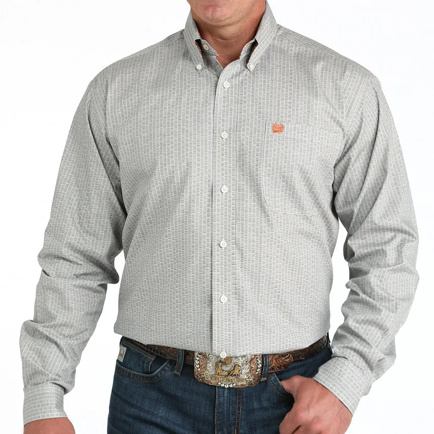 Prom Cinch Men's L/S Classic Fit Geometric Print Button Down Shirt in Cream