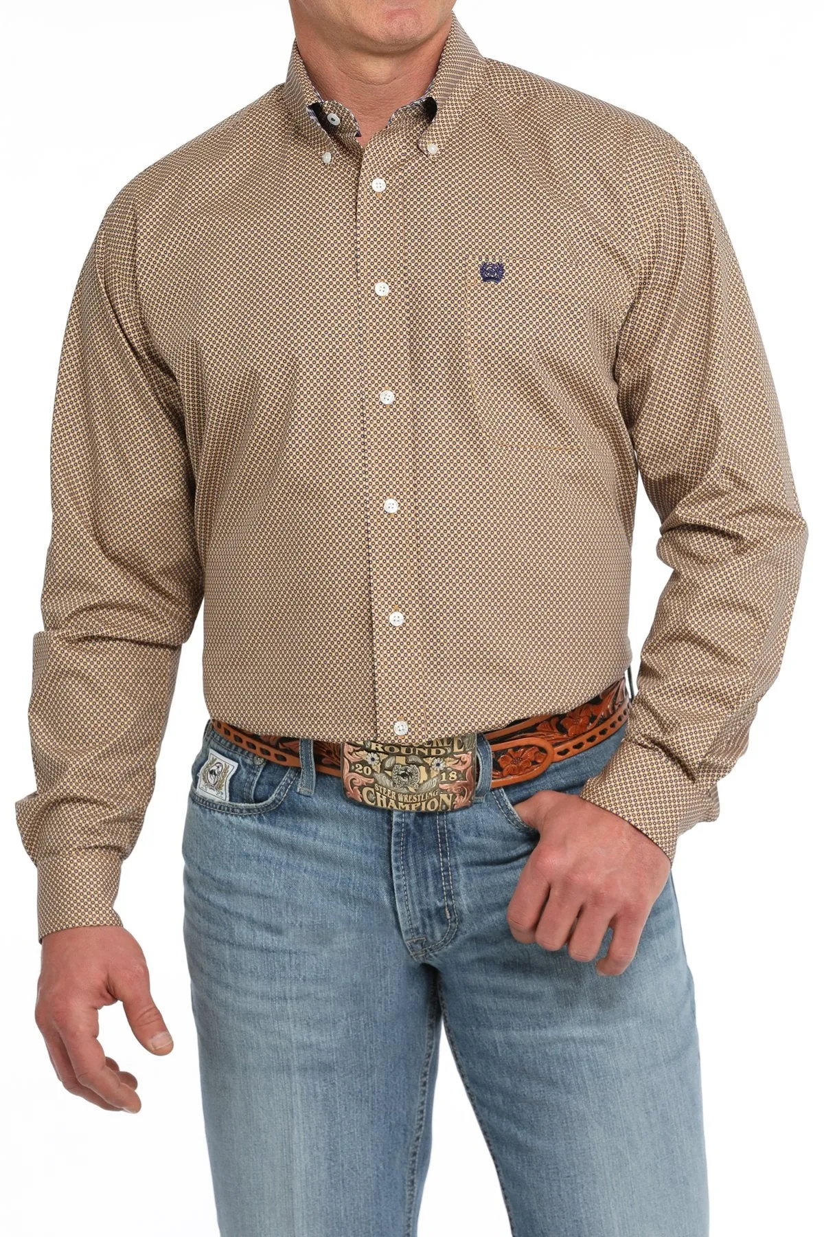 Cinch Men's L/S Classic Fit Geometric Square Western Button Down Shirt in Gold Everyday Essential Soft and Stretchy