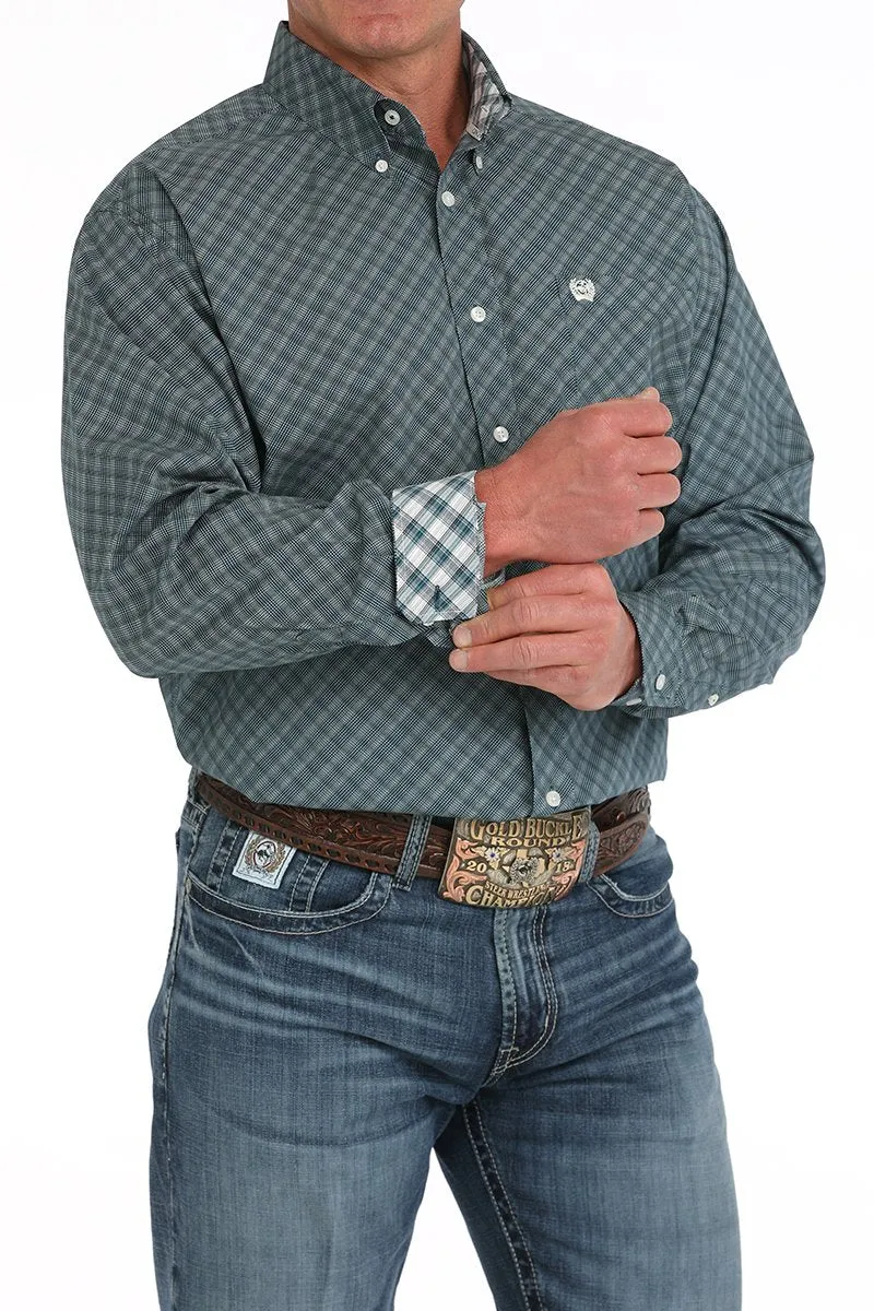 Long Lasting Color Cinch Men's L/S Classic Fit Geometric Western Button Down Shirt in Blue