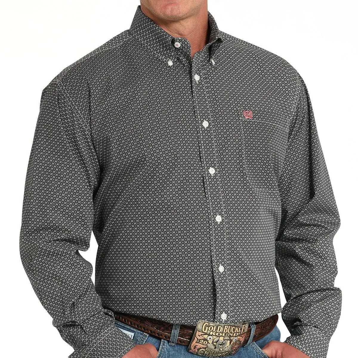 Cinch Men's L/S Classic Fit Geometric Western Button Down Shirt in Grey Sporty Chic Stylish Everyday Wear