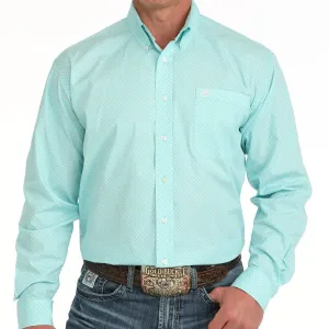 SoftenedTexturedWeave Cinch Men's L/S Classic Fit Geometric Western Button Down Shirt in Turquoise