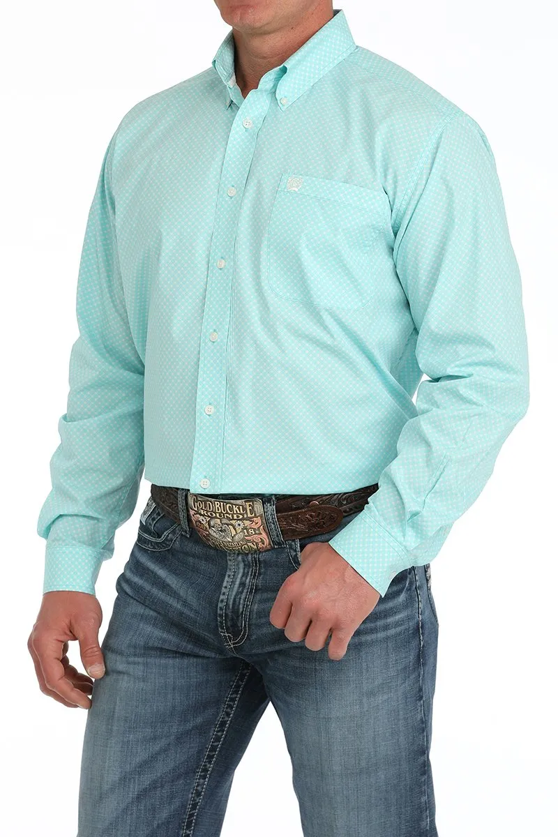 Cinch Men's L/S Classic Fit Geometric Western Button Down Shirt in Turquoise Fade Resistant Dye Chill Comfort Look