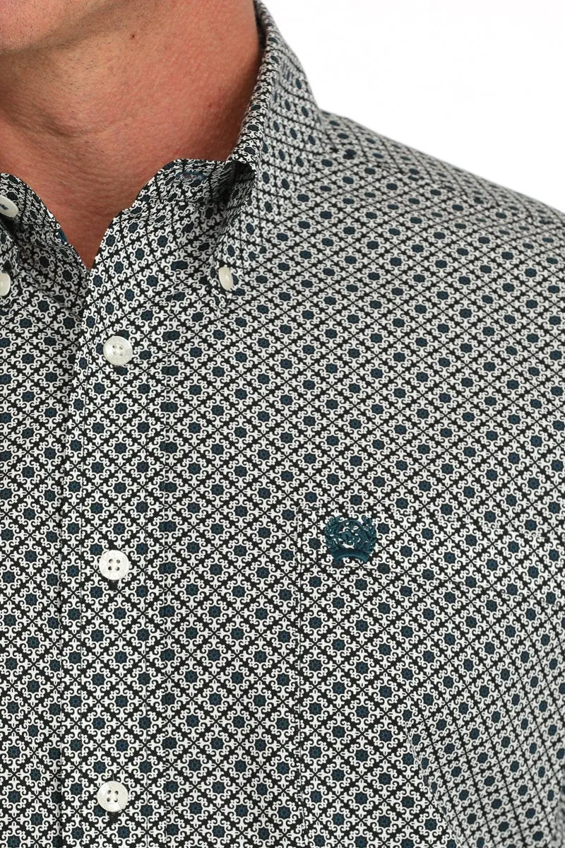 Cinch Men's L/S Classic Fit Medallion Western Button Down Shirt in Cream Tear Resistant Subtle Details