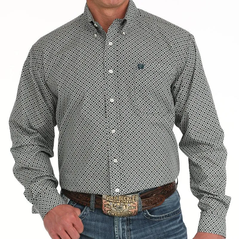 Cinch Men's L/S Classic Fit Medallion Western Button Down Shirt in Cream Comfy Comfort