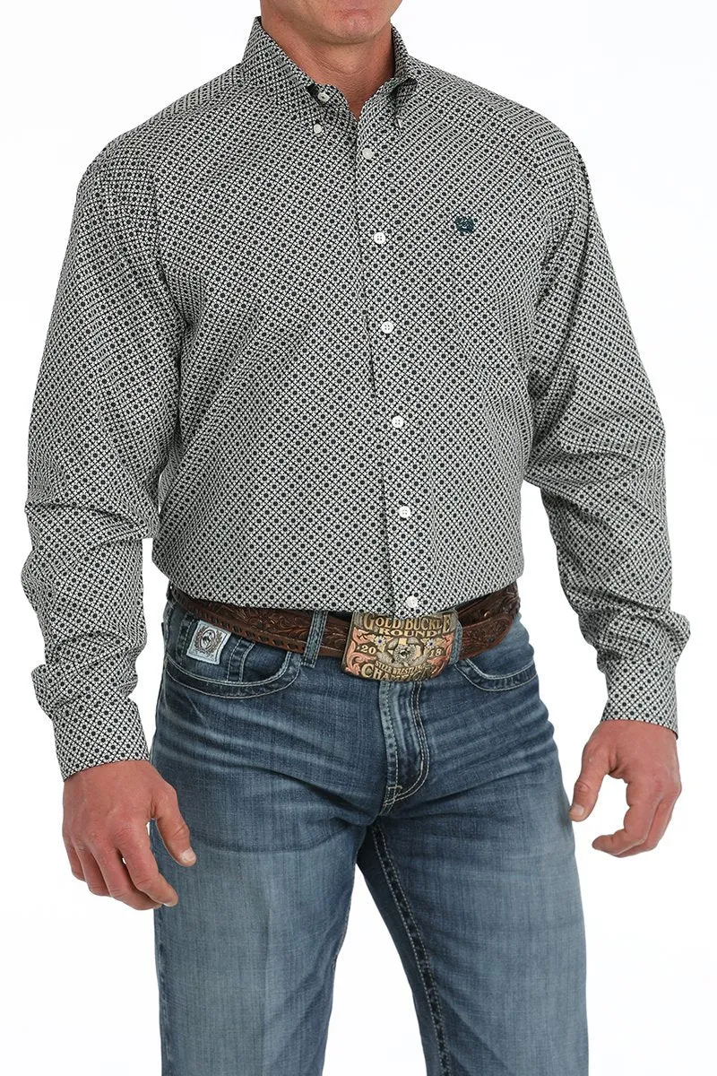Cinch Men's L/S Classic Fit Medallion Western Button Down Shirt in Cream Sporty Fashion