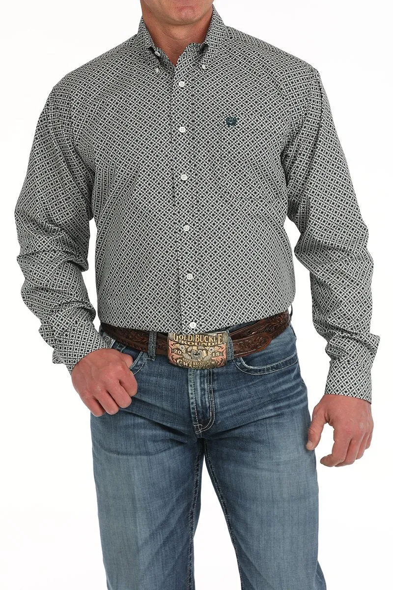 Cinch Men's L/S Classic Fit Medallion Western Button Down Shirt in Cream Tear Resistant